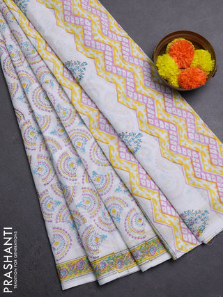 Off White & Pink Jaipur Cotton Saree