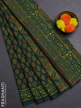Bottle Green Jaipur Cotton Saree