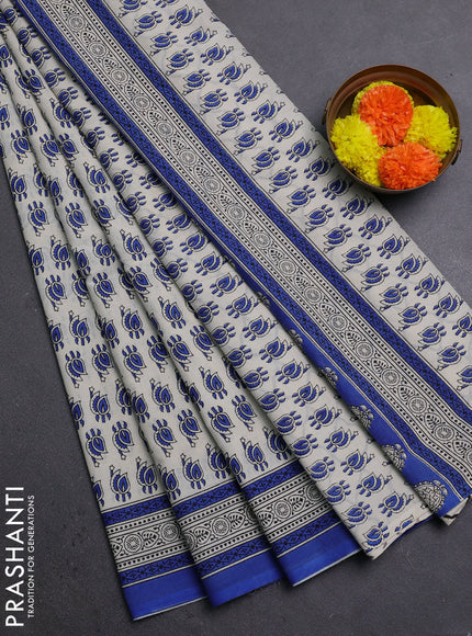 Off White & Blue Jaipur Cotton Saree
