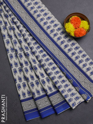 Off White & Blue Jaipur Cotton Saree