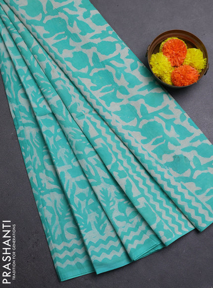 Teal Blue Jaipur Cotton Saree
