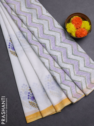 Off White & Yellow Jaipur Cotton Saree