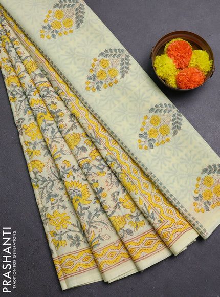 Pale Yellow Jaipur Cotton Saree