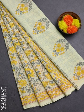 Pale Yellow Jaipur Cotton Saree