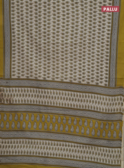Off White & Mustard Green Jaipur Cotton Saree