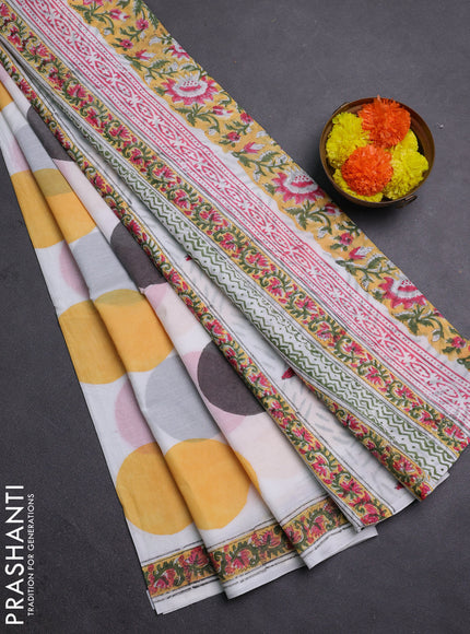 Off White & Mustard Yellow Jaipur Cotton Saree