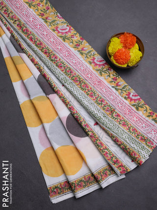 Off White & Mustard Yellow Jaipur Cotton Saree