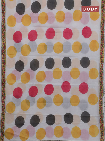 Off White & Mustard Yellow Jaipur Cotton Saree