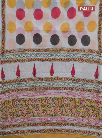 Off White & Mustard Yellow Jaipur Cotton Saree