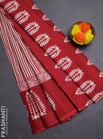 Off White & Red Jaipur Cotton Saree