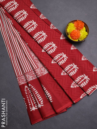 Off White & Red Jaipur Cotton Saree