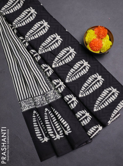 Off White & Black Jaipur Cotton Saree