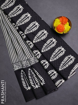 Off White & Black Jaipur Cotton Saree
