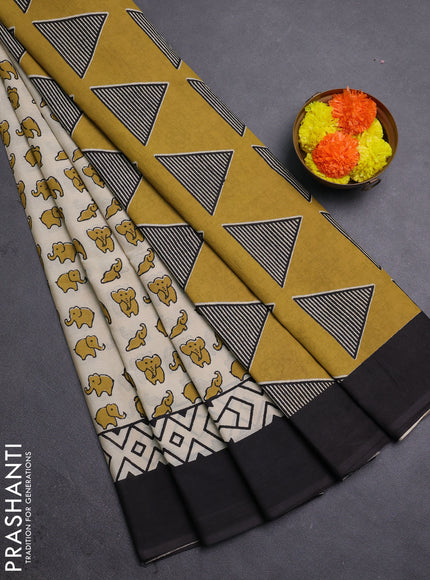 Cream & Black Jaipur Cotton Saree