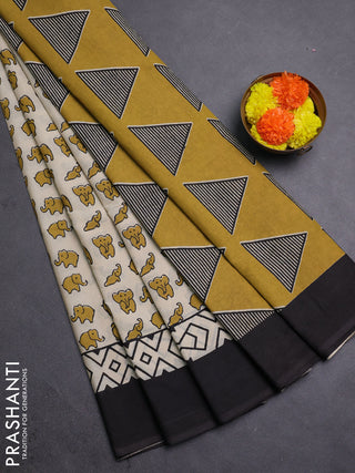 Cream & Black Jaipur Cotton Saree