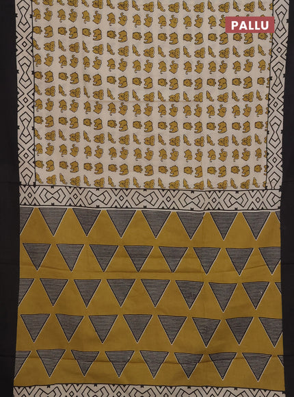 Cream & Black Jaipur Cotton Saree