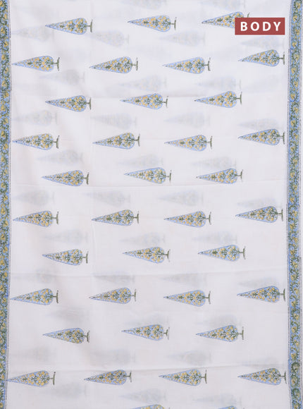 Off White & Aque Blue Jaipur Cotton Saree