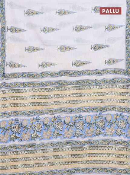 Off White & Aque Blue Jaipur Cotton Saree