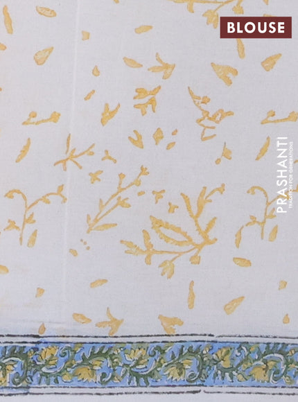 Off White & Aque Blue Jaipur Cotton Saree