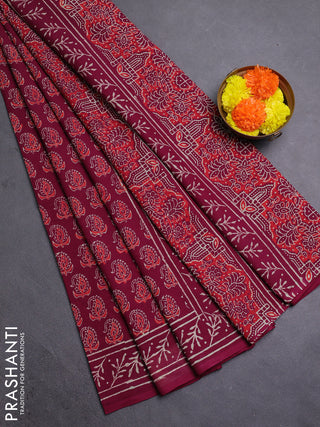 Wine Jaipur Cotton Saree