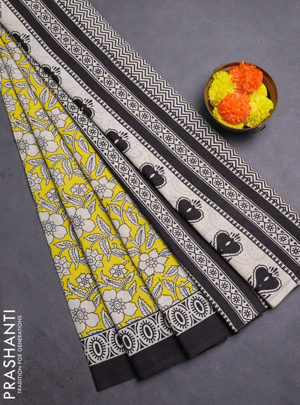 Lime Yellow & Black Jaipur Cotton Saree