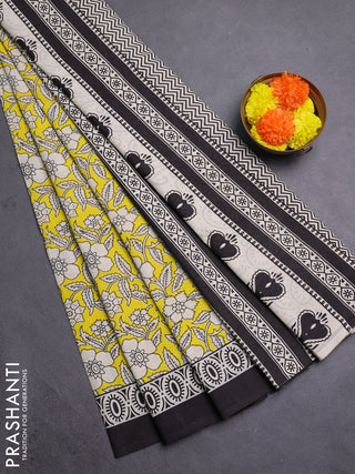 Lime Yellow & Black Jaipur Cotton Saree