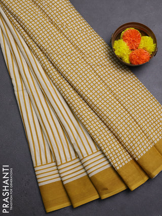 Cream & Mustard  Jaipur Cotton Saree