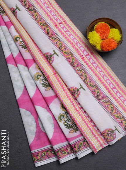 Peach Pink & Off White Jaipur Cotton Saree