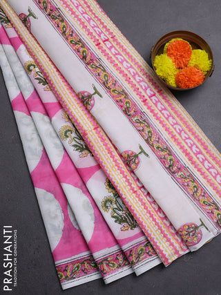 Peach Pink & Off White Jaipur Cotton Saree