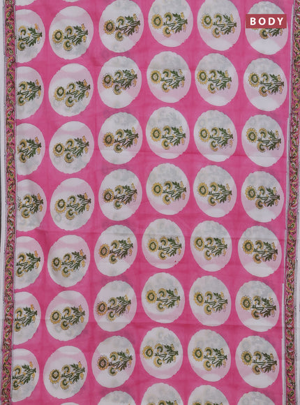 Peach Pink & Off White Jaipur Cotton Saree