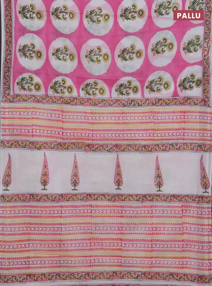 Peach Pink & Off White Jaipur Cotton Saree