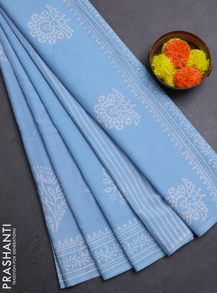 Aque Blue Jaipur Cotton Saree