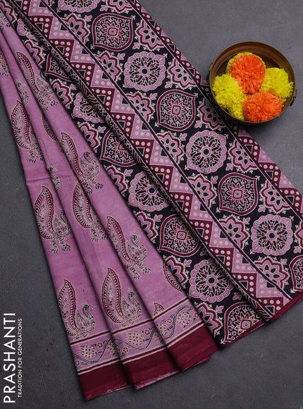 Mauve Pink & Wine Jaipur Cotton Saree