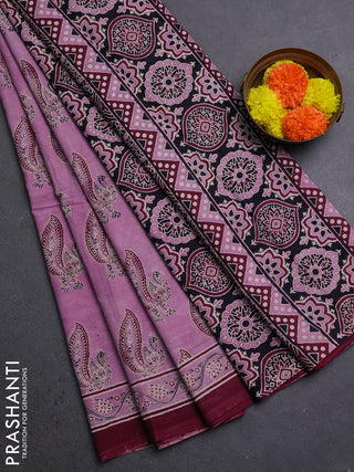 Mauve Pink & Wine Jaipur Cotton Saree