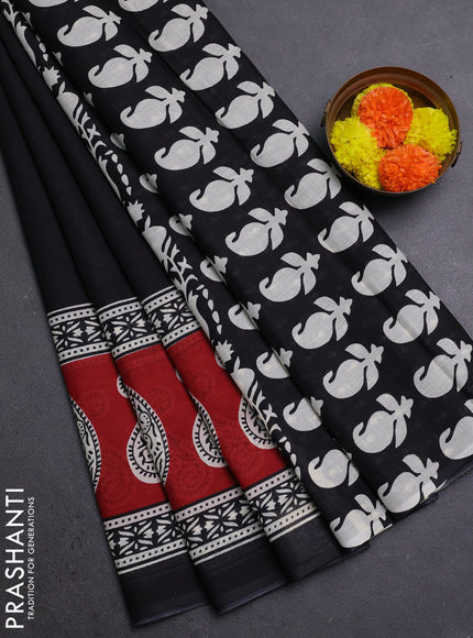 Black & Red Jaipur Cotton Saree