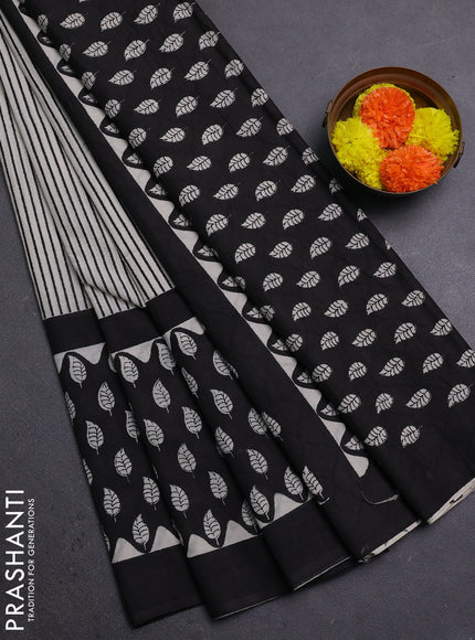 Off White & Black Jaipur Cotton Saree