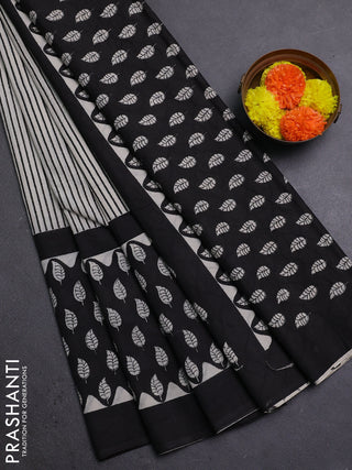 Off White & Black Jaipur Cotton Saree