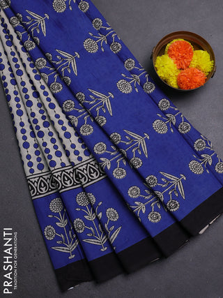 Blue & Black Jaipur Cotton Saree