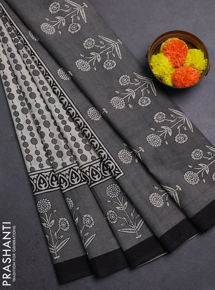 Grey & Black Jaipur Cotton Saree