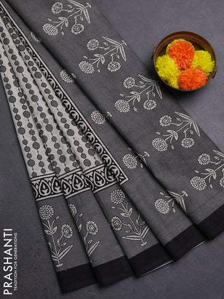 Grey & Black Jaipur Cotton Saree