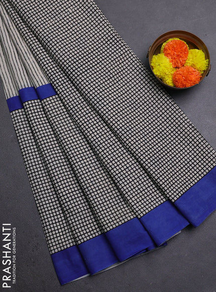 Off White & Blue Jaipur Cotton Saree