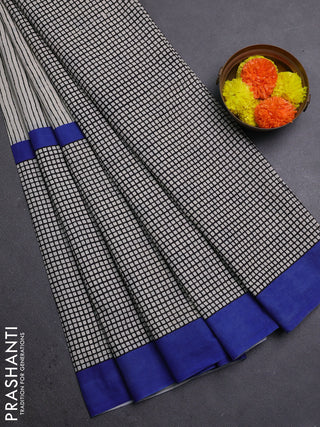 Off White & Blue Jaipur Cotton Saree