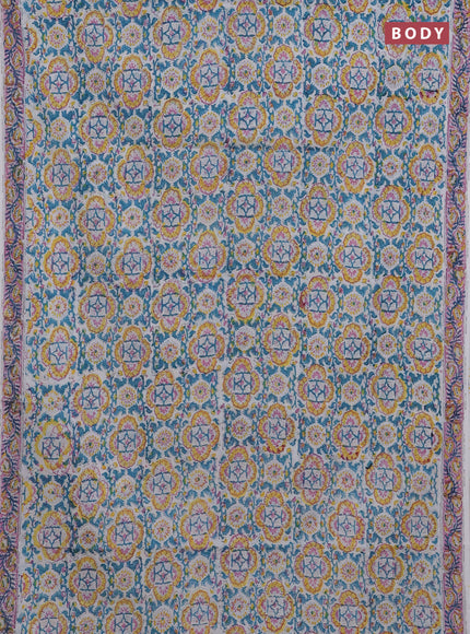 Off White & Teal Blue Jaipur Cotton Saree