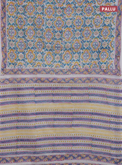 Off White & Teal Blue Jaipur Cotton Saree