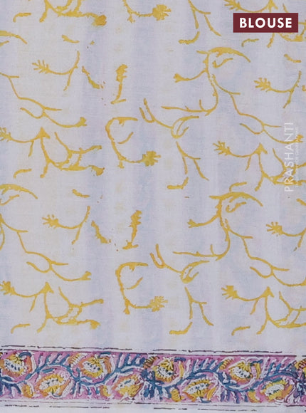 Off White & Teal Blue Jaipur Cotton Saree