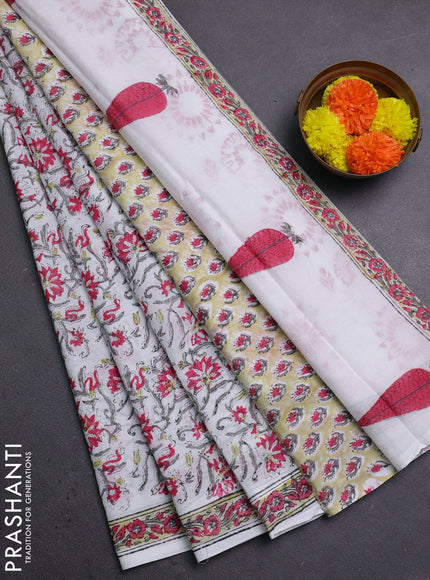 Off White & Red Jaipur Cotton Saree