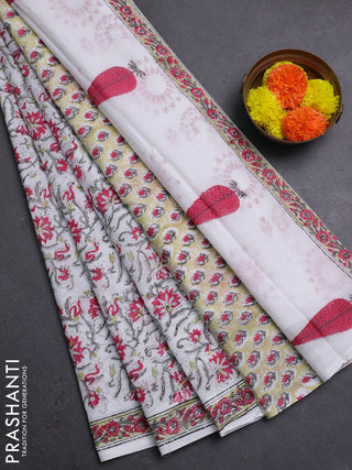 Off White & Red Jaipur Cotton Saree