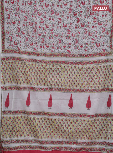 Off White & Red Jaipur Cotton Saree