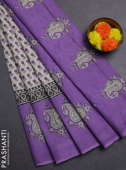 Cream & Lavender Jaipur Cotton Saree