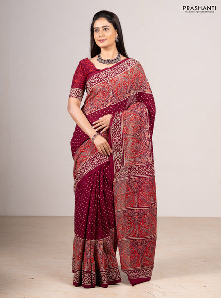 Wine Jaipur Cotton Saree